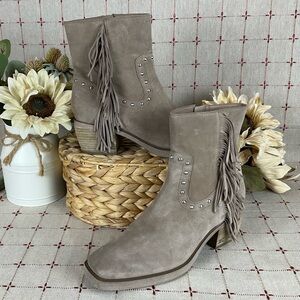 Sam Edelman “Bernie” Fringe Suede Ankle Boots Size 8 Boho Western EUR 38 NWOB